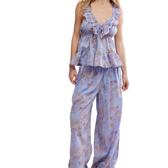NWT Free People Womens Tangled Lights Printed Set, Cornflower Combo, Large - Picture 3 of 10